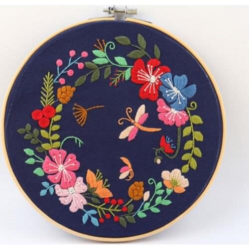 Beginners Cross Stitch Kit DIY Embroidery Handmade Needlework Live Ribbon Painted Embroidery Hoop Home Decoration