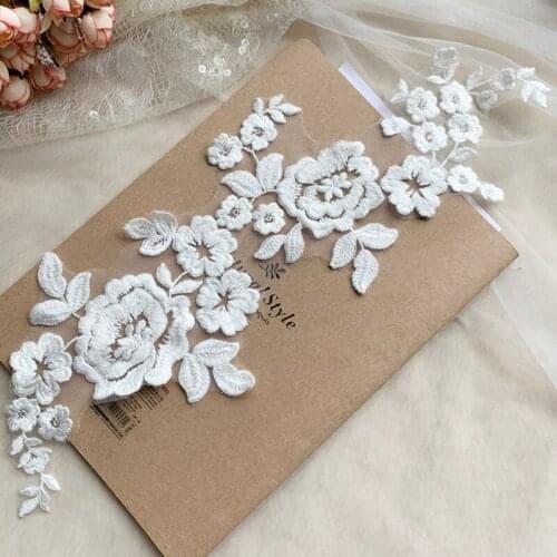 Applique Patch Flowers Wedding-Lace Black Mirror Rayon Thread Ivory 100% Pure Cotton