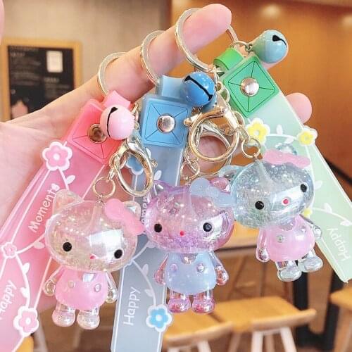 New Fashion Cartoon Crystal Transparent Cat Keychain Pendant Cute Couple Bag Car Key Chain Pendant Women Gift
