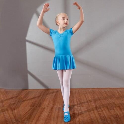 New Girls' Ballet Dancing Dress Short Sleeve V Neck Dancing Leotard Uniforms Dance Costumes Childrens Dance Dresses D0778