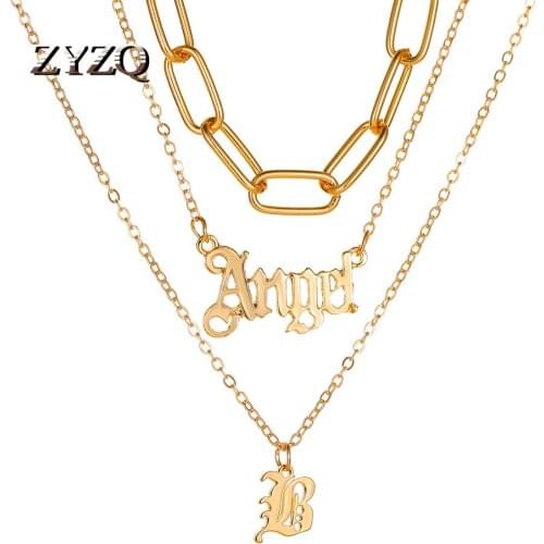 ZYZQ Fashion Multilayer Girls Angel Letter Necklaces For Women English Necklace Babygirl Princess Choker Jewelry Accessories