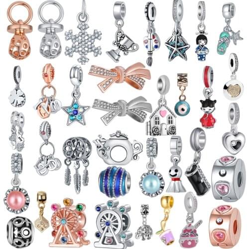 Bow-Knot Dice Ferris Wheel Heart Star Beads Fit Europe Original for Women Charms Necklaces DIY Jewelry Making