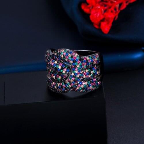 Adjustable Black Gold Multi Color Micro Pave Cubic Zirconia Stones Geometric Snake Finger Rings For Women Party Trendy Jewelry