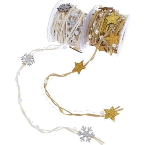 Christmas Ribbon Decoration For Tree Pentagram Bead Chain Ribbon Christmas Tree DIY Xmas Decor Home Ornaments 2021 New Year Gift