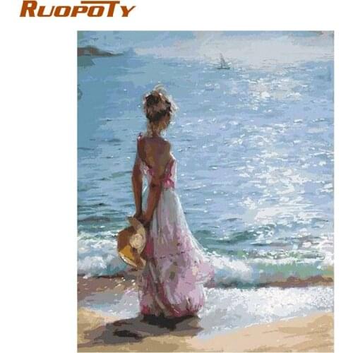 RUOPOTY Frame Figure Painting Sea Girl DIY Painting By Number Unique Gift Box Send Home Decor Hand Painted Artworks 40x50cm