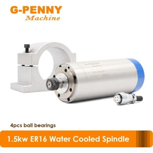 Water cooled spindle 1.5kw ER16 Diameter 80*220mm 110v/220v/380v Spindle motor 400Hz 4 pcs ball bearings & 80mm Spindle Bracket