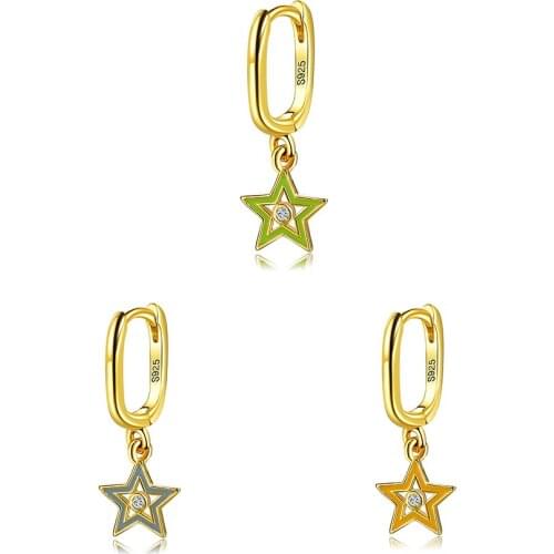SILVERHOO 1 PC Single Earring Drop For Women S925 Sterling Silver Pentagram Inlay Zircon Earring Three Color Choose Fine Jewelry