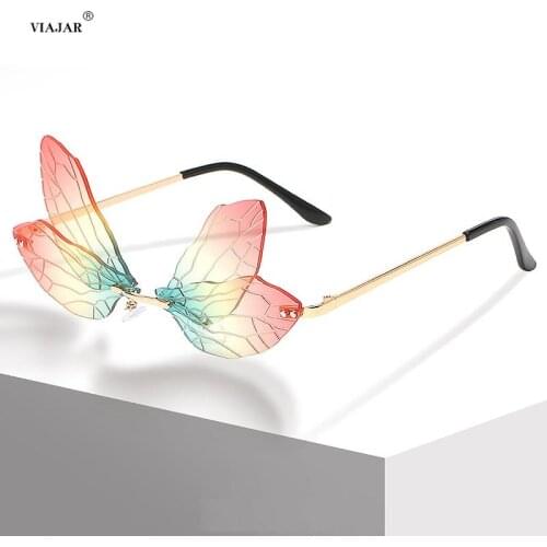 Elf Fairy Dragonfly Sunglasses Women 2021 Fashion Brand Retro Steam punk Frameless Sun Glasses For Woman Girls Shades Oculos