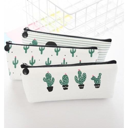 Fabric Canvas Cactus Pencil Case Bag School Pen Case Box Stationery Office Crayon Pencil Box Pen Bag Box School Office Supplies