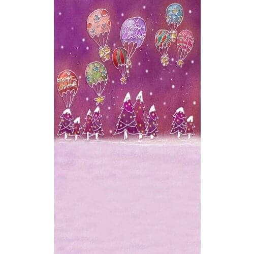 Vinyl Cloth Photography Backdrops Cartoon Hot Air Balloons Pines Purple Backgrounds for Photo Studio Children Kid Newborn Custom