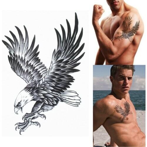 EAGLE TEMPORARY TATTOO - BLACK, BALD EAGLE, MENS, WOMENS, KIDS, REALISTIC, FAKE