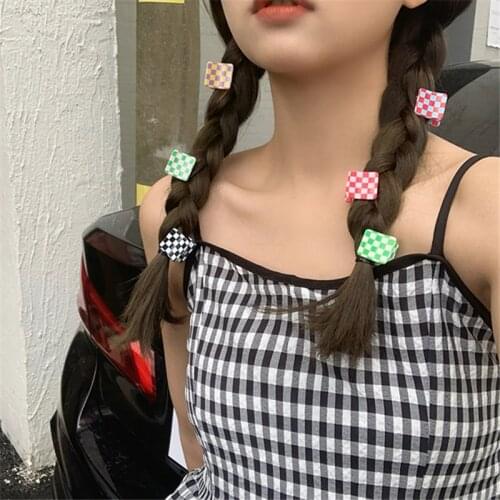 AOMU Sweet Romantic Colorful Acrylic Check Hair Claw Smooth Irregular Mini Flower Square Hairpin for Women Fashion Gifts Jewelry