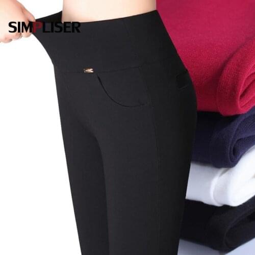 2020 Women Warm Fleece Pencil Pant Ladies Office Work Wear Trousers White Black Blue Femme Pantalon Female Stretch Leggings