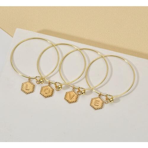 ZMZY Fashion CZ Girls Gold Color Stainless Steel Bracelet Bangle Letter Fashion Initial Alphabet Charms Bracelets For Women