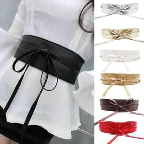 1PC Fashion Spring Autumn Women Lady Fashion Metallic Color Soft Faux Leather Wide Belt Self Tie Waist Mujer Dress Waist