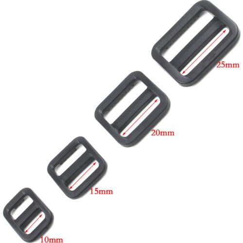 10pcs/pack 10mm-25mm Plastic Tri-Glides Slider Adjustable Buckles For Backpacks Straps Webbing Black