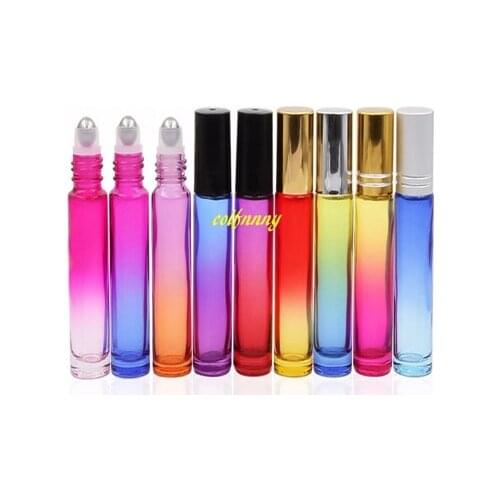 1000pcs/lot 10ML Gradient color roll on THICK Glass bottles Empty Essential oils Steel Roller bottles deodorant containers