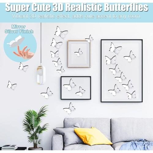 12Pcs 3D Butterfly Mirror Wall Sticker Wall Art Sticker Decal Decoration Party Home Bathroom Wedding Kids Room Decors Wallpaper