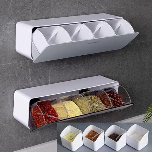 Kitchen Seasoning Box Salt Pepper Spice Rack Jar Sugar Bowl for Kitchen Wall-mounted Storage Box Sets Spice Box Organizer Tool