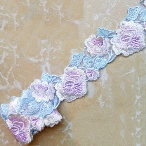 42Yards Luxury Rose Flower Embroidered Floral Lace Fabric Cloth DIY Sewing Trim Light Purple Ribbon Trims Bra Underwear Material