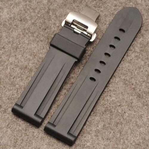 Watch accessories Butterfly buckle Silicone rubber straps use with the for Panerai 111 strap 24mm black