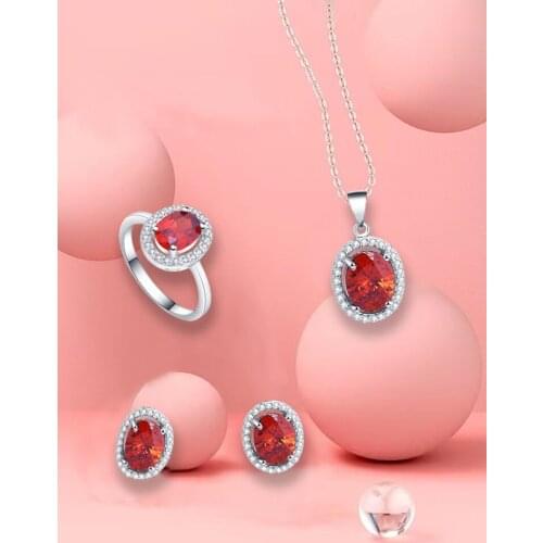 Ayowei red vintage 925 silver zircon earrings pendant necklace ring jewelry set fashion party gift female exclusive JS788A