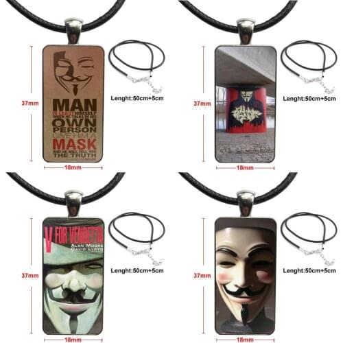 Glass Cabochon Jewelry Steel Color With Long Pendant Choker Rectangle Necklace For Women Jewellery V For Vendetta Anonymous Mask