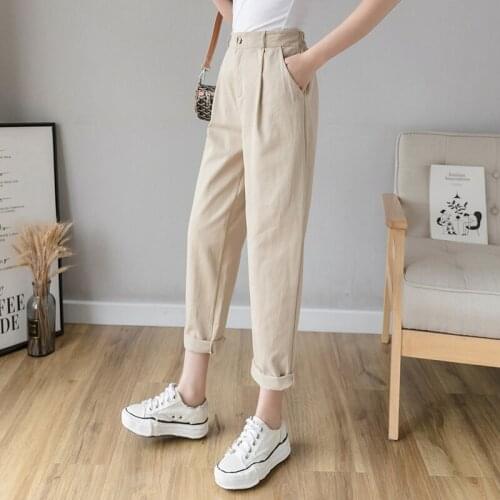 Womens Pants 2020 Fashion Nine-point Pants Women Trouser Suit Pants Loose Harem Pants High Waist Overalls
