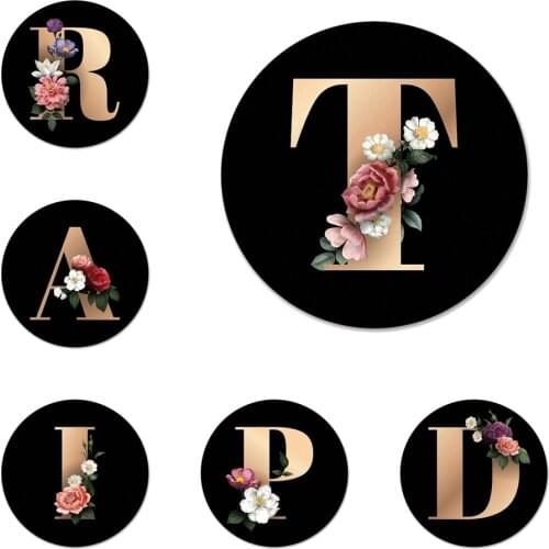 Floral 26 Letter A-Z Black Fashion Badge Brooch Pin Accessories For Clothes Backpack Decoration gift
