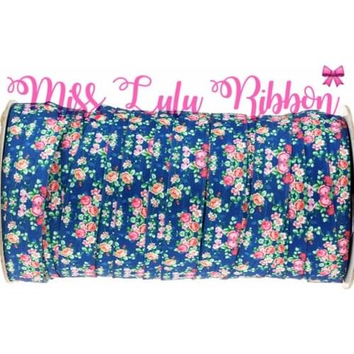 Flower Patterns Printed Fold Over Elastic Ribbon DIY Party Decoration Webbing Handmade hair band 5/8"16mm MD160520-22-4431