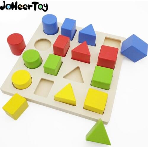 JaheerToy Wooden Toys Montessori Educational Toy for Children Geometric Assembling Blocks Ladder Paired Blocks Gifts