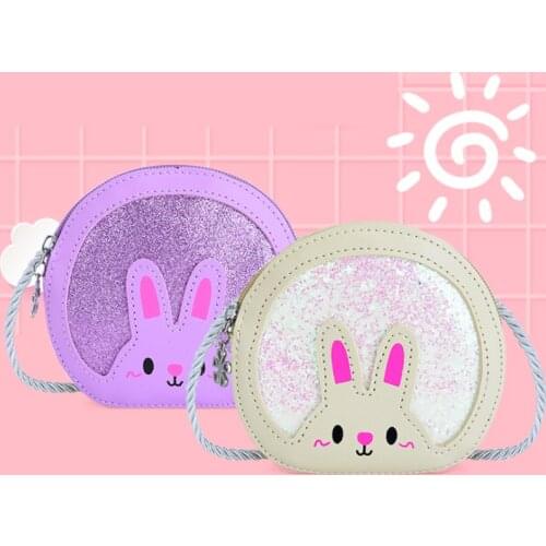 Lovely PU Leather Children Coin Purse Baby Girls Sequin Small Round Crossbody Bags Fashion Cute Bunny Kids Mini Shoulder Bag