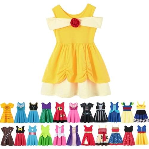 Children Elsa Anna Mickey dress Belle Snow White Girls Dress Cotton Birthday Princess Costume Kids Mermaid Moana Fancy Dresses