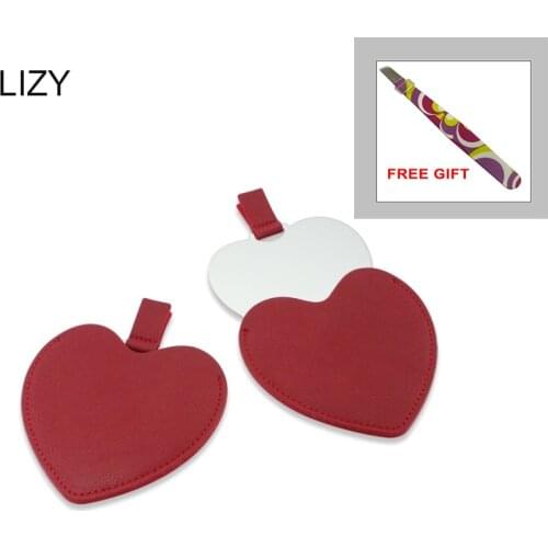 LIZY Pocket Heart Mirror Cosmetic Essential Unbreakable Makeup Mirrors Shatterproof PU Leather Cover Stainless Steel Mirror Card