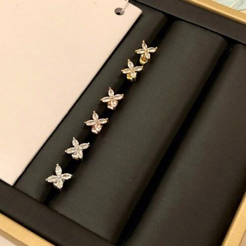 Classical charm Four flower leaves Zircon S925 Sterling silver Earring Original Woman Luxury brands Jewelry Valentines Day gift