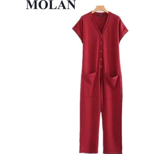 Woman Loose Big Pocket Chic Jumpsuit Short Sleeve Solid Long Pants Spring New High Waist Streetwear Female Fasion Outwear