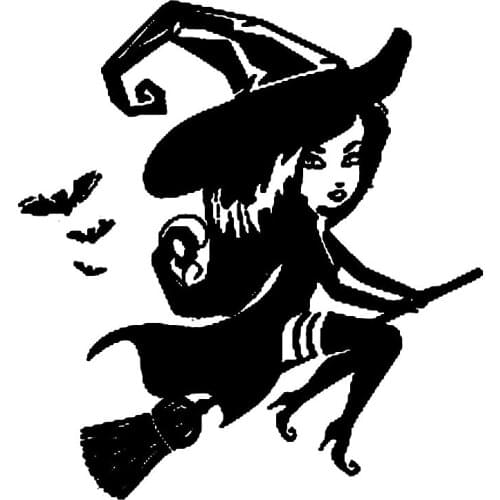 Cartoon Funny Witch Stickers High Quality Car Window Decoration Decals Personalized Pvc Waterproof Decals Black/white, 18cm*17cm