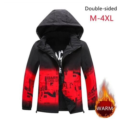 Men Winter New Casual Warm Reversible Jackets Parkas Coat Men Autumn Fashion Gradient Print Thick Parkas Male Hooded Jacket