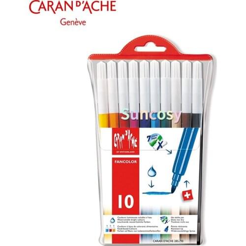 Caran D'Ache Fancolor Fiber Tipped Pens, 10 Colors , Sketch, Draw and Color with Superior Quality, Childrens Gifts