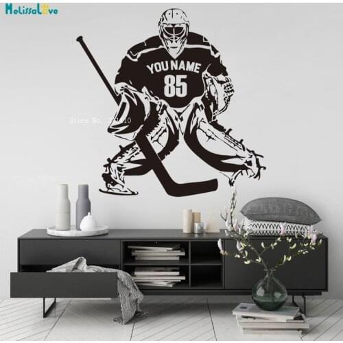 Custom Name Number Wall Vinyl Decal Hockey Goalkeeper Winter Sport Guaranteed Quality Decor for Teens Man Murals YT2554