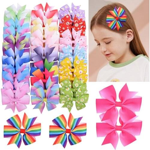 3.2 Inches Grosgrain Ribbon Boutique Gradient Color Hair Bows With Clip for Girl Kids Handmade Pinwheel Rainbows Bow Accessories