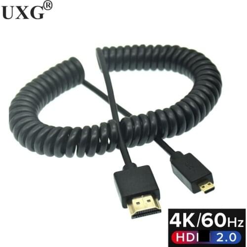 OD 3.2mm Ultra Slim 4k*2k 60Hz Micro HD-to HD 2.0HDMI-compatible Cable 0.6M-2.5M Male To Male Stretch Spring Curl Flexible Cable
