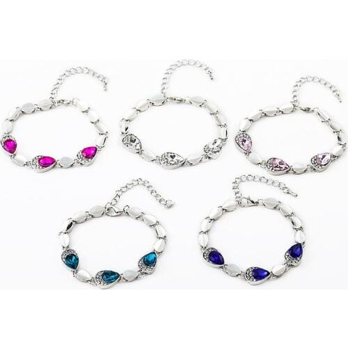 Clear Bright Water Drip Rhinestone Shiny Crystal Charms Silver Plated Bracelets for Women