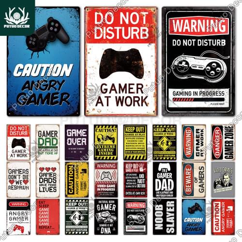 Funny Gamer Metal Sign Tin Sign Gamer at Work Sign Retro Signs Wall Decor for House Home Room Metal Signs Tin Signs