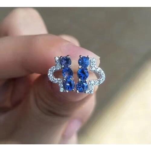 Blue sapphire stud earring Natural real sapphire 925 sterling silver Free shipping 3*3mm 6pcs gemstnoe