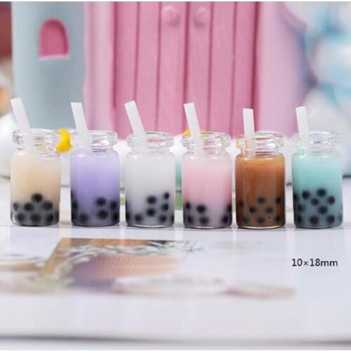 Tanduzi 100PCS Wholesale Miniature Tapioka Simulation Bubble Tea Cup Kitchen Accessories Dollhouse Miniature Resin Crafts