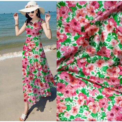 Telas 5% Elastic Super Woven wedding dress silk Satin Fabric 95% pure Silk Fabric Sewing Pink flowers Textile heavy 19mm tissus