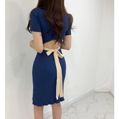 WTIANYUW Sexy&Club Knitted Women Fashion Dress 2021 Spring Autumn New Solid Sheath Bow Stretch Chic Slim Wild Bodycon Dresses