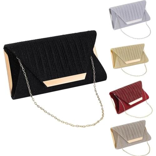 Women Sequins Leather Bag Fold Cocktail Party Bag Chain Phone Bag Evening Bag