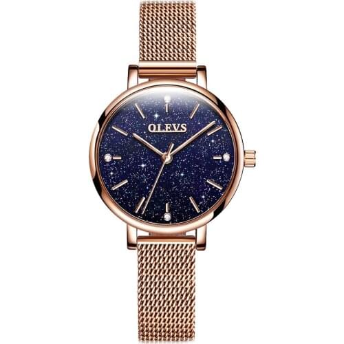 OLEVS Womens Watches Rose Gold Mesh Band Ultra Thin Fashion Casual Waterproof Starry Sky Quartz Wristwatch Gifts for Ladies